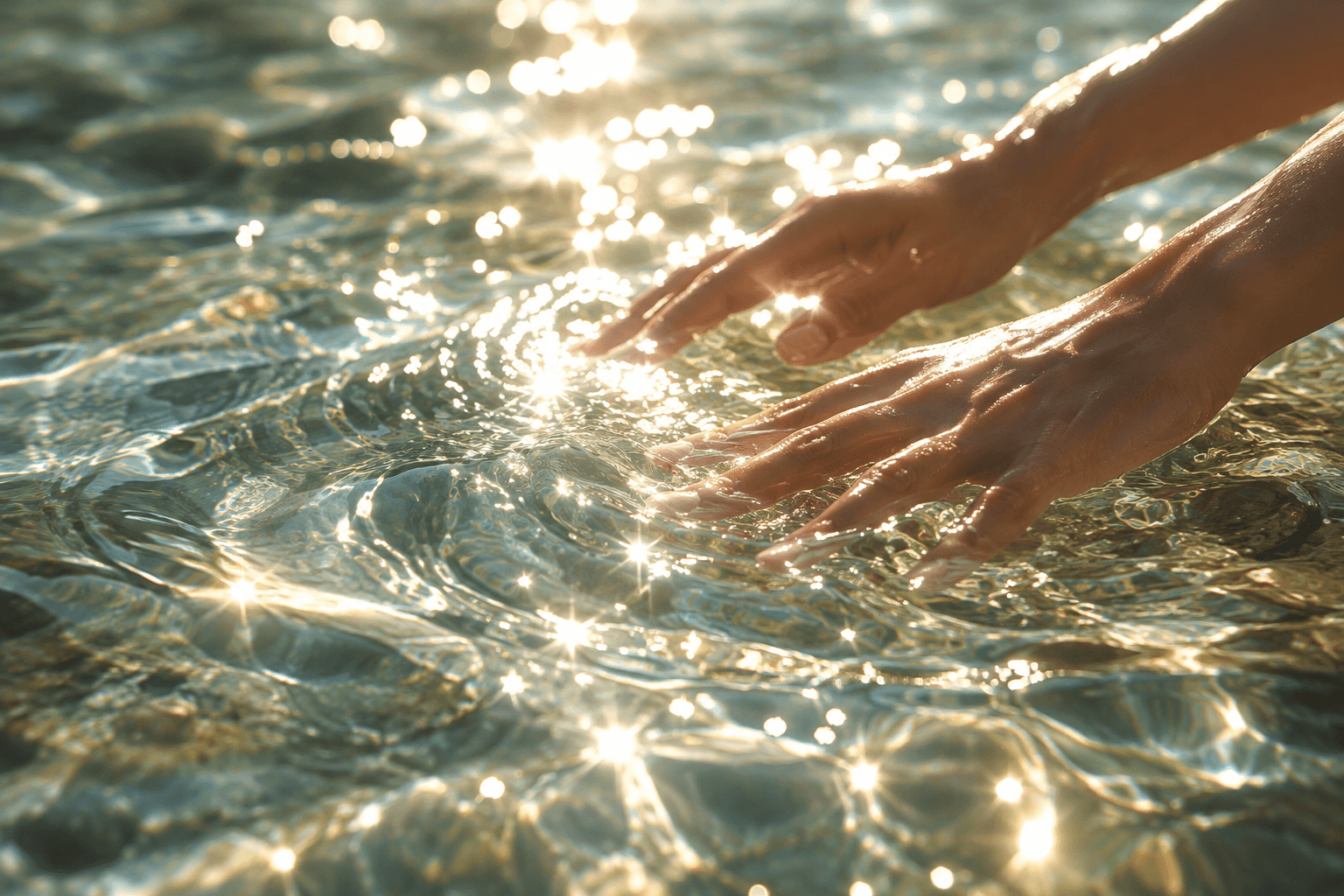 Mains dans l'eau scintillante
