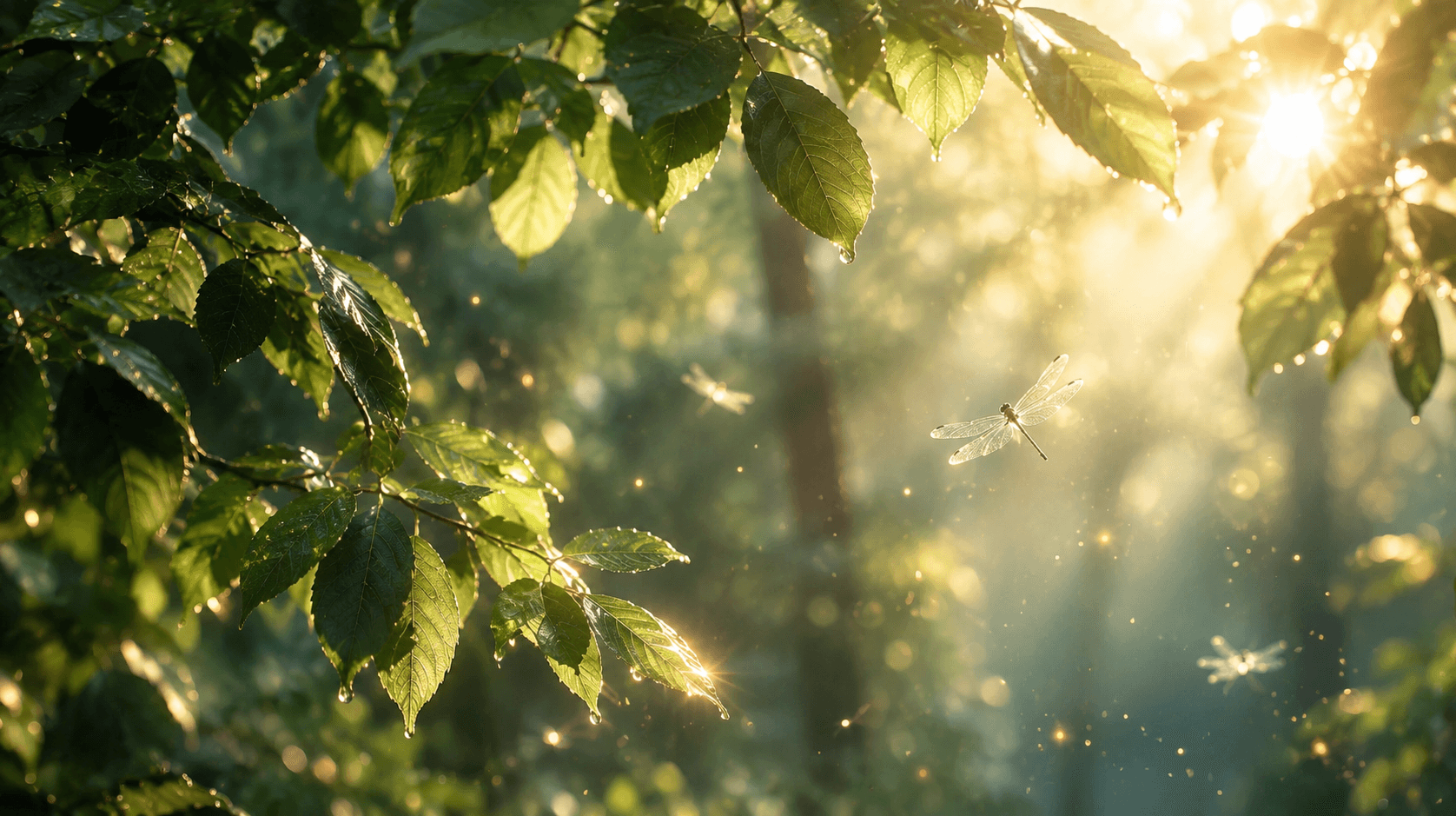 Libellules dans une lumière de forêt